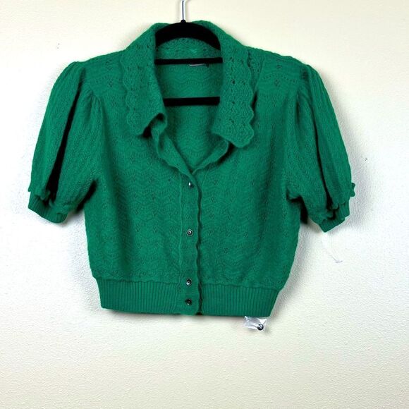 NEW Free People Sweater 100% Cashmere Cropped Green Size S - Picture 1 of 7